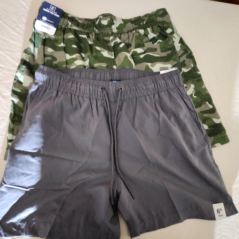 2 For 1..Camo & Gray Mens Above The Knee Swim Shorts